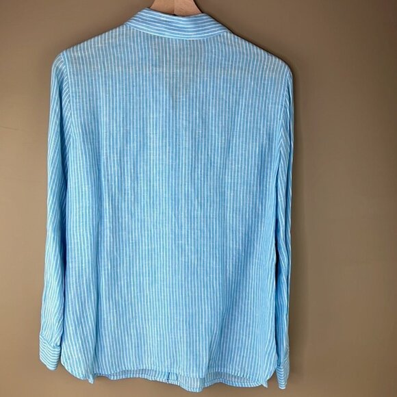 J. Jill Petite Love Linen Blue White  Oversized Pinstripe - Picture 2 of 10